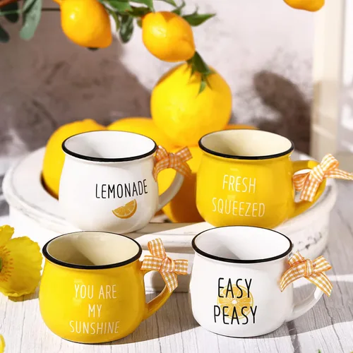 Miniatura 2 de Patelai Juego de 4 Tazas de Limón Mini Tazas de Café 5 oz Tazas de Espresso con Asa Bandeja en Capas de Limón Decoración para Barra de Café Regalo
