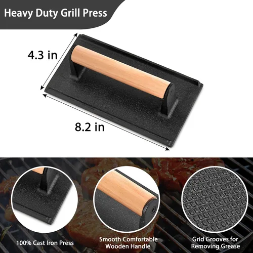 Miniatura 2 de Leonyo Smash - Prensa de hamburguesas, prensa de hamburguesas de hierro fundido, kit de accesorios de parrilla de alta resistencia para cocinar