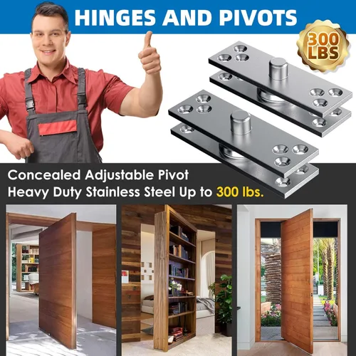 Miniatura 6 de Bisagras de pivote ocultas resistentes para puerta Murphy – 1 juego de montaje lateral de 300 libras, kit de herrajes de puerta secreta de acero