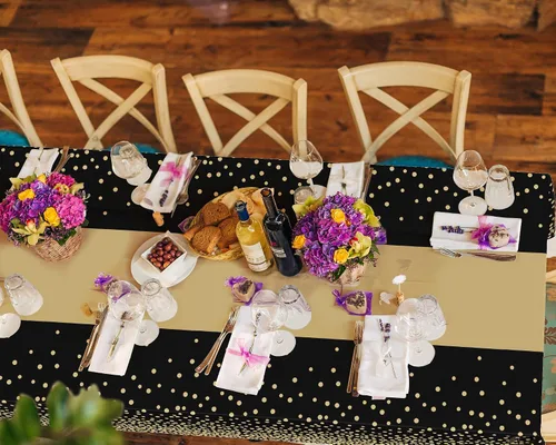 Miniatura 5 de Oudain 6 manteles para fiestas, manteles de plástico con lunares impresos, impermeables, desechables, rectangulares, para cumpleaños, bodas, fiestas