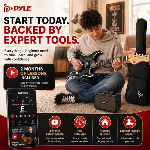 Miniatura 7 de Pyle Kit de guitarra eléctrica con amplificador, instrumento de tamaño completo con pastillas Humbucker, amplificador de guitarra eléctrica y Negro