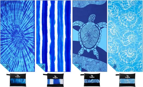 Miniatura 15 de Yongoes Paquete de 2 toallas de playa ligeras y delgadas de microfibra, sin arena, de secado rápido, súper absorbentes, toallas grandes