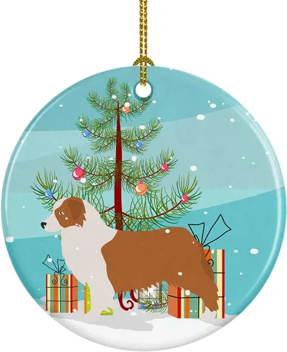 Miniatura 100 de Caroline's Treasures Bulldog inglés «Merry Christmas» adorno de cerámica para árbol de Navidad, decoración colgante para el hogar, Navidad, fiestas