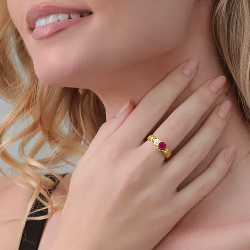 Miniatura 4 de Gem Stone King Anillo de compromiso chapado en oro amarillo de 18 quilates con rubí rojo para mujer