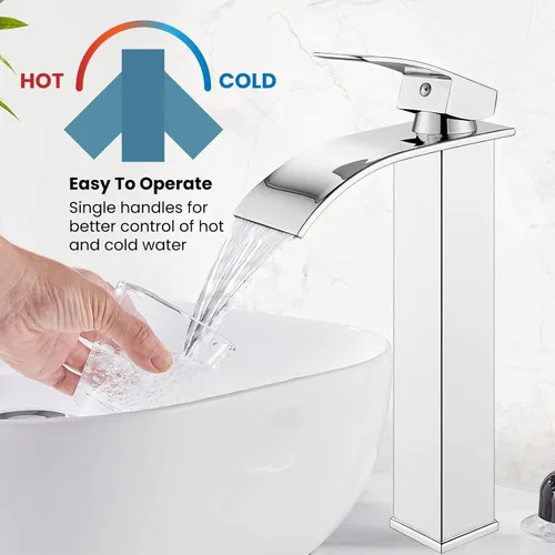 Miniatura 5 de gotonovo - Grifo tipo cascada alto para baño, grifo de baño de una sola manija para lavabo de 1 agujero, grifo de lavabo de acero inoxidable