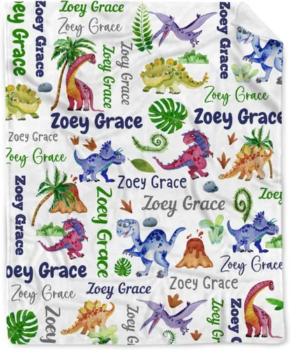 Miniatura 15 de Manta de franela de vellón de dinosaurio con nombre para niñas y niños recién nacidos, regalos personalizados, manta de forro polar suave