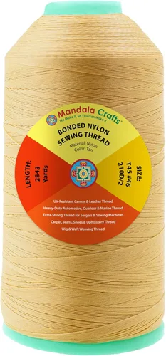 Miniatura 72 de Mandala Crafts - Hilo de nailon para coser cuero, tapicería, mezclilla y para trenzar el pelo; resistente, 1500 yardas, tamaño 69 T70 Marrón
