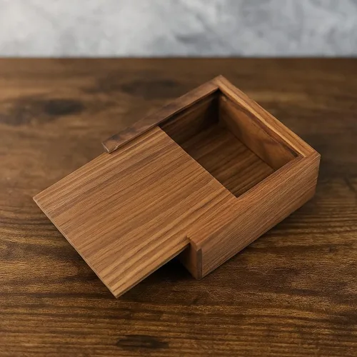 Miniatura 4 de Joyero de nogal de 3.7 x 3.7 x 1.6 pulgadas para anillos, aretes, recuerdos, regalo de boda, regalo elegante, caja de madera hecha a mano