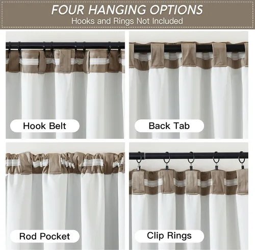 Miniatura 2 de RYB HOME Cortinas de terciopelo beige camello de 84 pulgadas, cortinas de ventana de 2 capas resistentes con cinta plisada, cortinas opacas