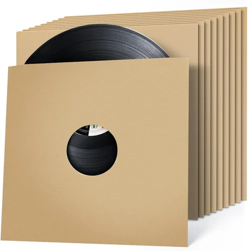VKheroKV GU-YO - Fundas de papel kraft gruesas y duraderas para grabar LP, cartón, con agujero central, paquete de 10 (12 pulgadas)