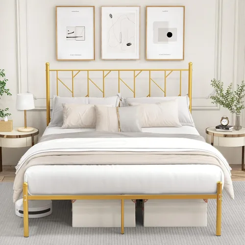 Miniatura 10 de Giantex Base de cama de metal negro con cabecera de estilo victoriano, base de cama de plataforma de 12.5 pulgadas con soporte de 14 listones