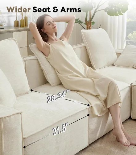 Miniatura 5 de WILLOVE Juego de sofá modular modular, sofá nube de felpilla con reposabrazos anchos y 8 almohadas, sofás de asiento profundo para sala de estar, 4