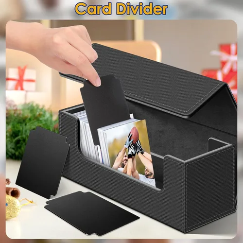 Miniatura 5 de Homthy Funda de 600 cartas para comercio, cierre magnético de cuero, caja de almacenamiento Commander para deportes, juegos, tarjetas estándar Negro