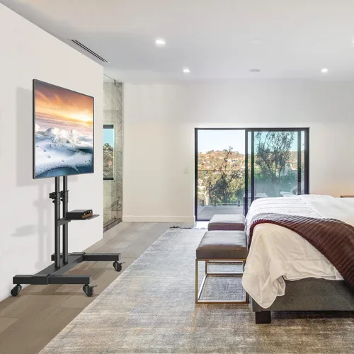 Miniatura 6 de TAVR Furniture - Soporte de TV móvil con ruedas, soporte de TV rodante con montaje en el suelo con ruedas bloqueables, altura ajustable para TV