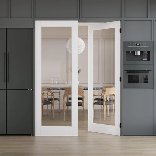 Miniatura 16 de WINSTELLAR - Losa de puerta de vidrio transparente preconstruida de 18 x 80 pulgadas, 3-Lite, puertas interiores pintables para el hogar
