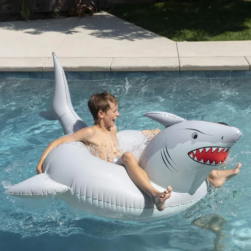 Miniatura 7 de GoFloats Tubo flotador de piscina con forma de tiburón "Great White Bite", balsas inflables, adultos y niños