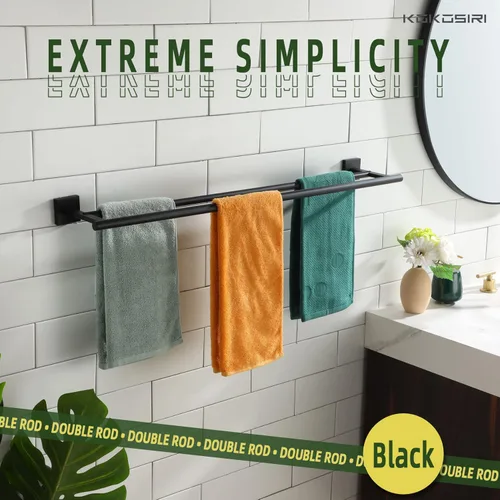 Miniatura 4 de KOKOSIRI Toalleros dobles de 32 pulgadas para baño, color negro mate, soporte para toallas de baño de 32 pulgadas para pared de baño, acero