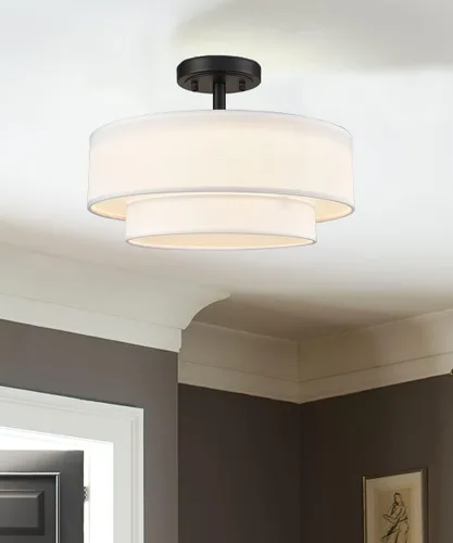 Miniatura 8 de DAYCENT Lámpara de Techo Semiempotrada de Tambor Negro Estilo Granja Moderno Regulable Lámpara LED de Techo 30W 3000K/4500K/5500K Pantalla de Tambor