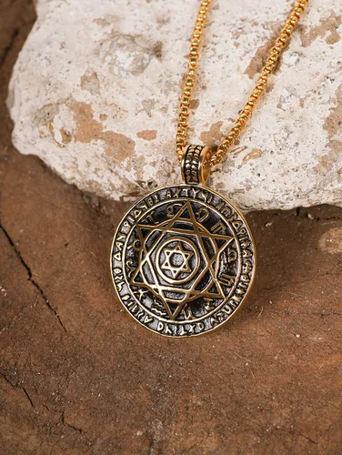 Miniatura 2 de HAQUIL Seal of Solomon Necklace, Stainless Steel 12 Constellations Hexagram Six Pointed Star of David Protection Amulet Pendant, Box Chain, Jewish
