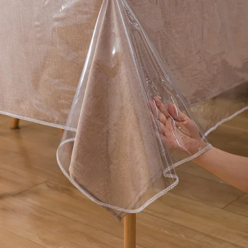 Miniatura 3 de Pioggia Mantel de vinilo transparente resistente con bordes cosidos, impermeable, a prueba de aceite, resistente a las manchas, protector de mesa