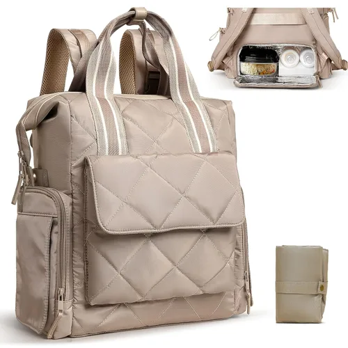 Miniatura 9 de Omanmoli Bolsa de pañales acolchada para bebé, bolsa de almuerzo, pañaleras para mamás trabajadoras con 11 bolsas, compartimento grande aislado