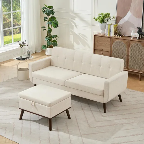 Miniatura 48 de Tbfit Sofá en Forma de L, Sofás Seccionales Modernos de Mediados de Siglo de 80" de Ancho, Sofás de 3 Plazas con Chaise Lounge Amplio, Sofá Beige