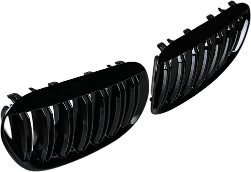 Miniatura 6 de Corp - Parrilla delantera negra brillante para riñón deportiva compatible con BMW E63 E64 650i 650Ci 645Ci M6 2DR 2004-2010 (doble línea)