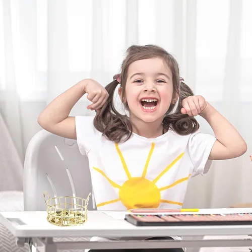 Miniatura 4 de Soporte de clip de papel dorado, accesorios de escritorio de malla, organizador dispensador de metal, suministros de oficina pequeños para escuela