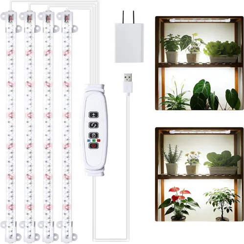 Miniatura 18 de RWNTAO Lámpara de cultivo de una tira de 2 unidades, tiras de luz LED de espectro completo para plantas de interior con temporizador de encendido