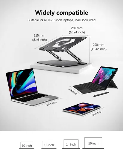 Miniatura 7 de ivoler Soporte Ajustable para Laptop con Base Giratoria de 360°, Soporte Ergonómico para Laptop para Escritorio, Elevador de Laptop Plegable