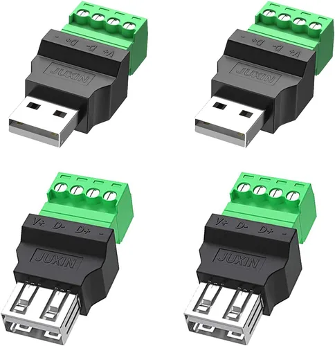 4 paquetes de conectores USB 2.0 tipo A macho/hembra a tornillo de 4 pines, convertidor de conector adaptador portátil enchufable 300V 8A