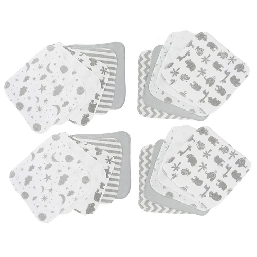 Spasilk Juego de toallitas para niños y niñas recién nacidos, juego de toallas de rizo suave, paquete de 20, gris celestial