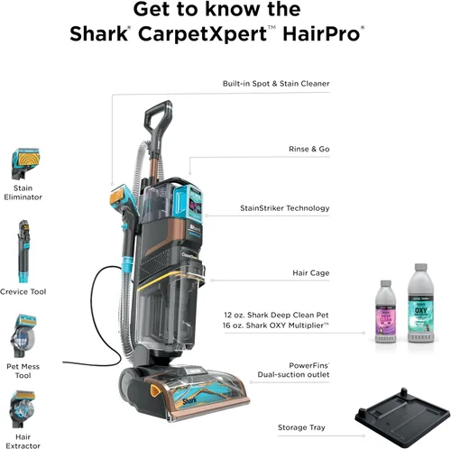 Miniatura 12 de Shark CarpetXpert HairPro con StainStriker, Limpiadora vertical de alfombras, alfombras de área y tapicería, perfecta para mascotas y eliminación
