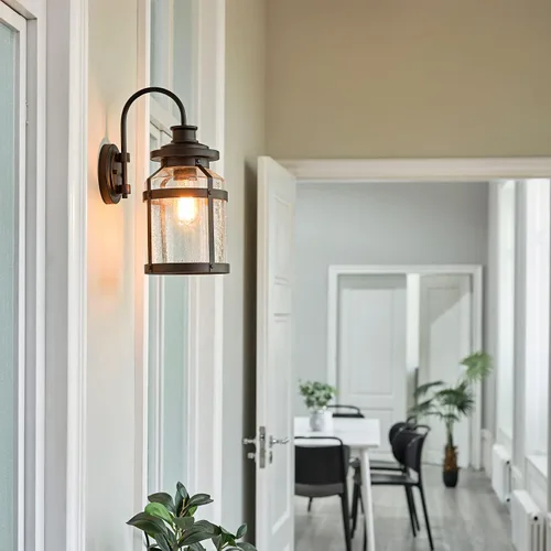 Miniatura 6 de Globe Electric 44791 Apollo - Aplique de pared para exteriores con 1 luz, bronce, pantalla de vidrio sembrado, marrón, bombilla no incluida