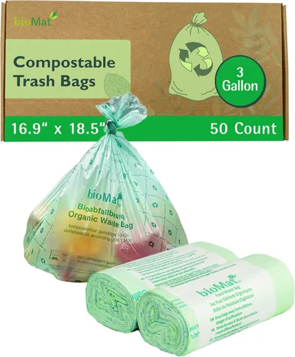 Miniatura 12 de bioMat Bolsas de basura compostables de 2.6 galones, 125 unidades, bolsas de basura pequeñas y planas para cocina, con certificación BPI, CMA y OK