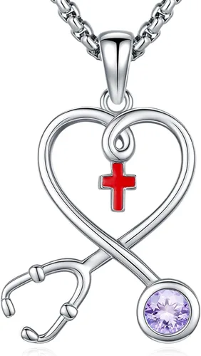 Miniatura 87 de Collar de alas de ángel de plata de ley 925, ángel de la guarda, enfermera RN caduceo, dije de ángel de cristal, joyería de regalo para mujer