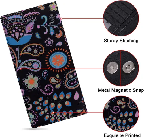 Miniatura 54 de HUA ANGEL Billetera para mujer, ultra delgada y delgada, con bloqueo RFID, tarjetero de crédito, doble embrague, carteras largas, regalo para A-ámbar