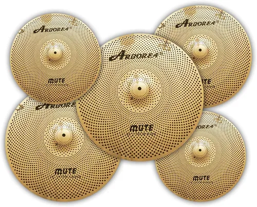 Miniatura 13 de Arborea Paquete de Platillos de Bajo Volumen 8 piezas Negros para Práctica Silenciosa para Set de Tambores 10"/12" Splash/14" HiHats/16" Crash/18