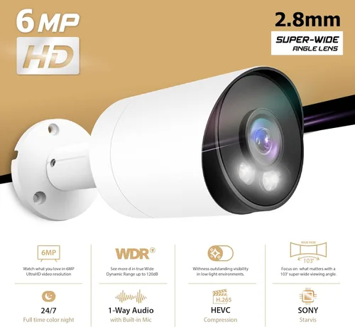 Miniatura 2 de Marquis HD 6MP PoE IP Color vu Bullet Cámara 24/7 Color Night SonyStarvis Sensor w/Audio y ranura para tarjeta SD Cámara de seguridad IP IP67