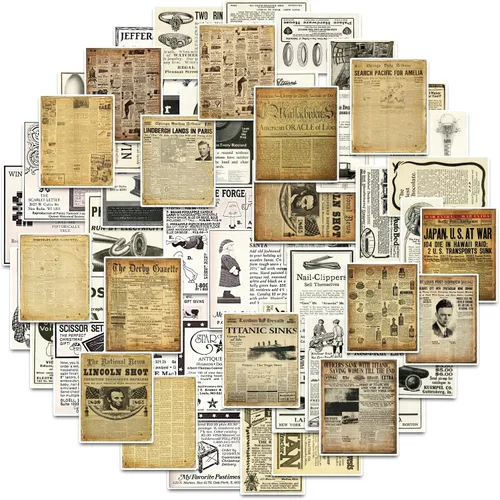 Bomichi Calcomanías vintage para álbumes de recortes, calcomanías de periódico retro para diario, calcomanías decorativas, calcomanías de vinilo