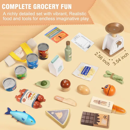 Miniatura 3 de Pithfor Juego de alimentos de madera para niños pequeños, tienda de comestibles, comida de simulación, compras y juegos, accesorios de cocina