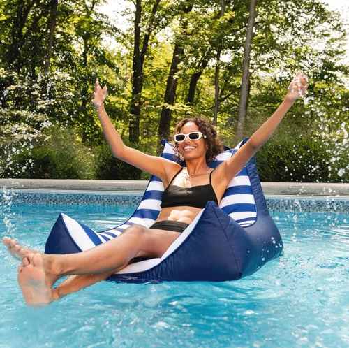 Miniatura 3 de Big Joe Captain's Float - Tumbona para piscina, no necesita inflado, malla de doble cara con rayas náuticas americanas, tela de drenaje rápido, 3