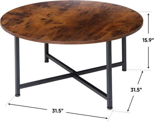 Miniatura 3 de SUPER DEAL Mesas de centro redondas con superficie de madera rústica de 32 pulgadas y patas de metal resistentes, mesa de cóctel industrial