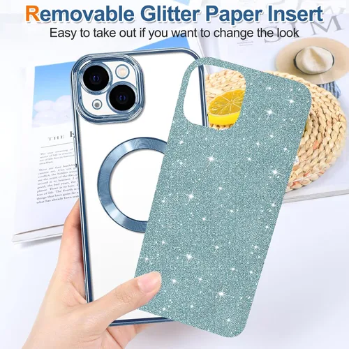 Miniatura 33 de Hython Funda para iPhone 14 Pro Max con purpurina, fundas magnéticas transparentes para teléfono con protector de lente de cámara