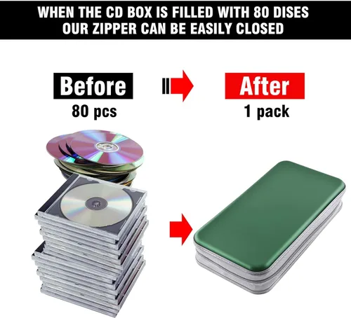 Miniatura 4 de Funda Cartera para CD, capacidad para 80 DVD VCD medios Blu-ray, estuche cartera soporte organizador de almacenamiento (verde oscuro)