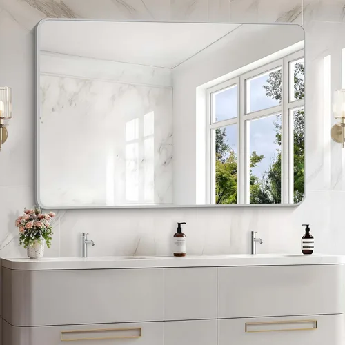 Miniatura 35 de Espejo de baño de 18 x 24 pulgadas con marco de metal negro rectangular, espejo de tocador rectangular de esquinas redondeadas, espejo de pared