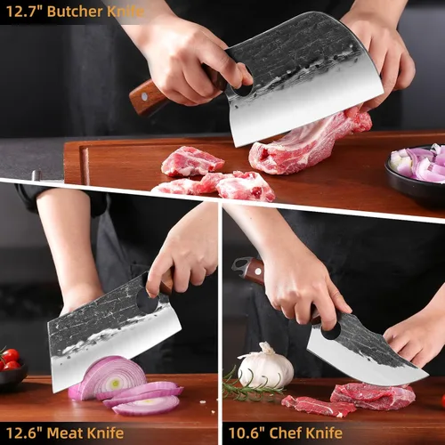 Miniatura 6 de Juego de 3 cuchillos de chef, juego de cuchillos de carnicero de cocina japonesa, cuchillos de chef serbios, cuchillos de deshuesado vikingos, acero
