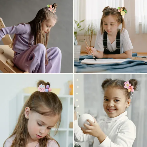 Miniatura 6 de 20 ligas elásticas para el pelo de bebé, encantadores conejos/mariposas/flores, coleteros para el cabello con tres bolas para coleta para accesorios