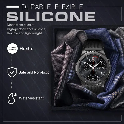 Miniatura 9 de TiMOVO Correa compatible con Samsung Gear S3 Frontier/Galaxy Watch 3 1.772 in/Galaxy Watch 1.811 in, 0.866 in Correa de silicona suave para S3 Negro