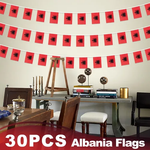 Miniatura 6 de Bandera de cuerda de Albania, pequeña mini bandera de Albania, bandera de escarapela, decoración nacional del país para escuela, fiesta, eventos